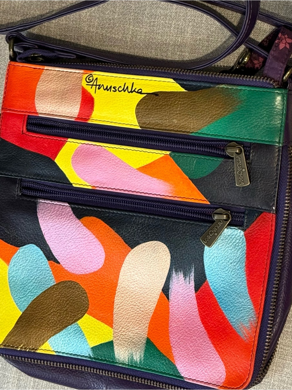 Anuschka Multicolor Painted Leather Crossbody Bag — Bright Brushstroke Palette